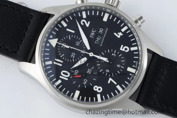 Pilot Chrono SS AZF 1:1 Best Edition Black Dial on Black Leather Strap A7750