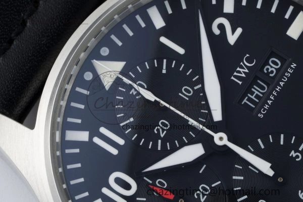 Pilot Chrono SS AZF 1:1 Best Edition Black Dial on Black Leather Strap A7750
