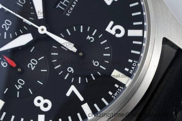 Pilot Chrono SS AZF 1:1 Best Edition Black Dial on Black Leather Strap A7750