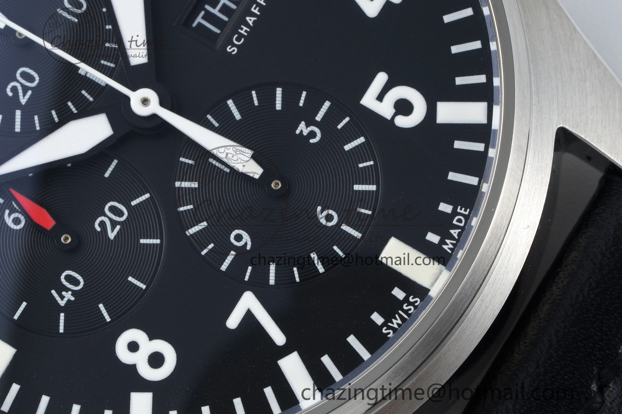 Pilot Chrono SS AZF 1:1 Best Edition Black Dial on Black Leather Strap A7750