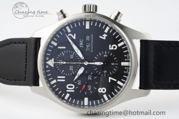 Pilot Chrono SS AZF 1:1 Best Edition Black Dial on Black Leather Strap A7750