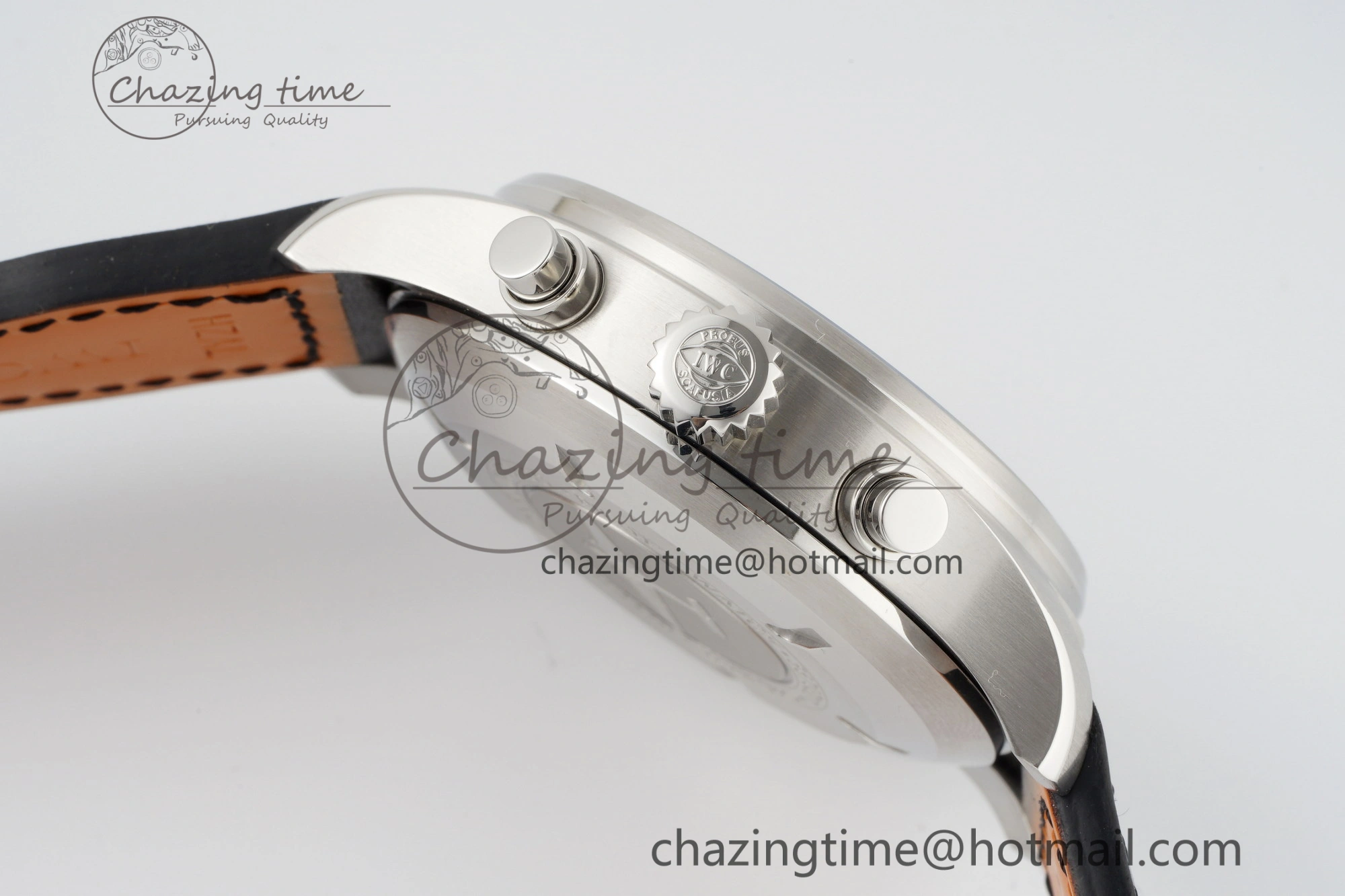 Pilot Chrono SS AZF 1:1 Best Edition Black Dial on Black Leather Strap A7750