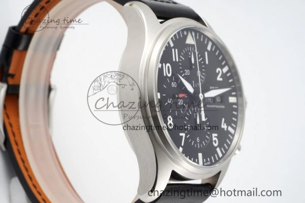 Pilot Chrono SS AZF 1:1 Best Edition Black Dial on Black Leather Strap A7750
