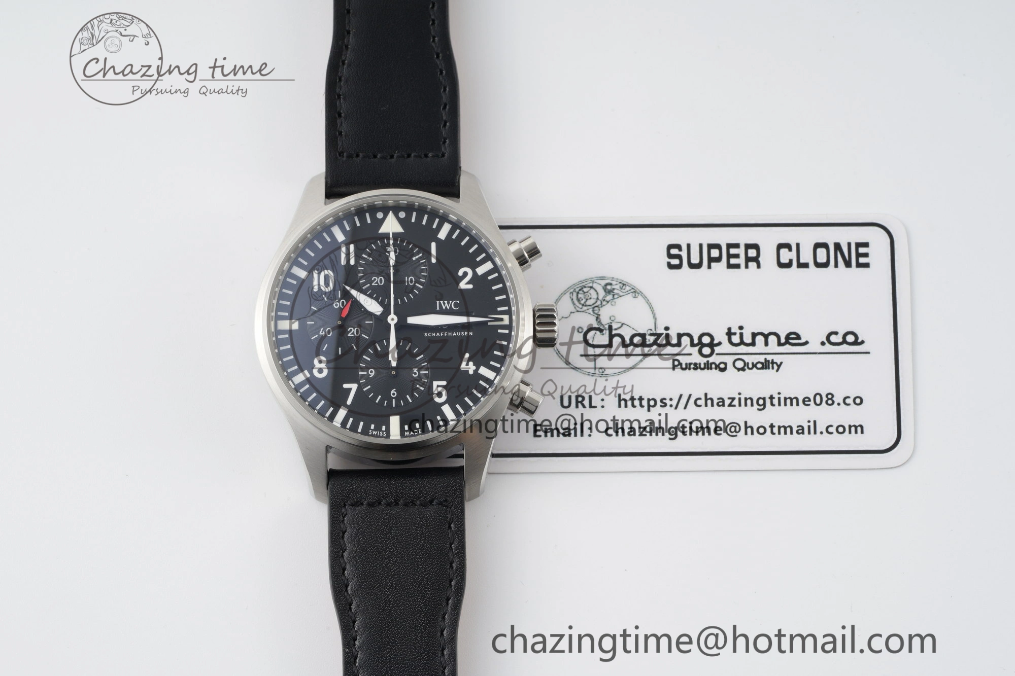 Pilot Chrono SS AZF 1:1 Best Edition Black Dial on Black Leather Strap A7750