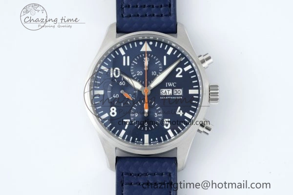 Pilot Chrono SS AZF 1:1 Best Edition Blue Dial Orange Hand on Blue Leather Strap A7750