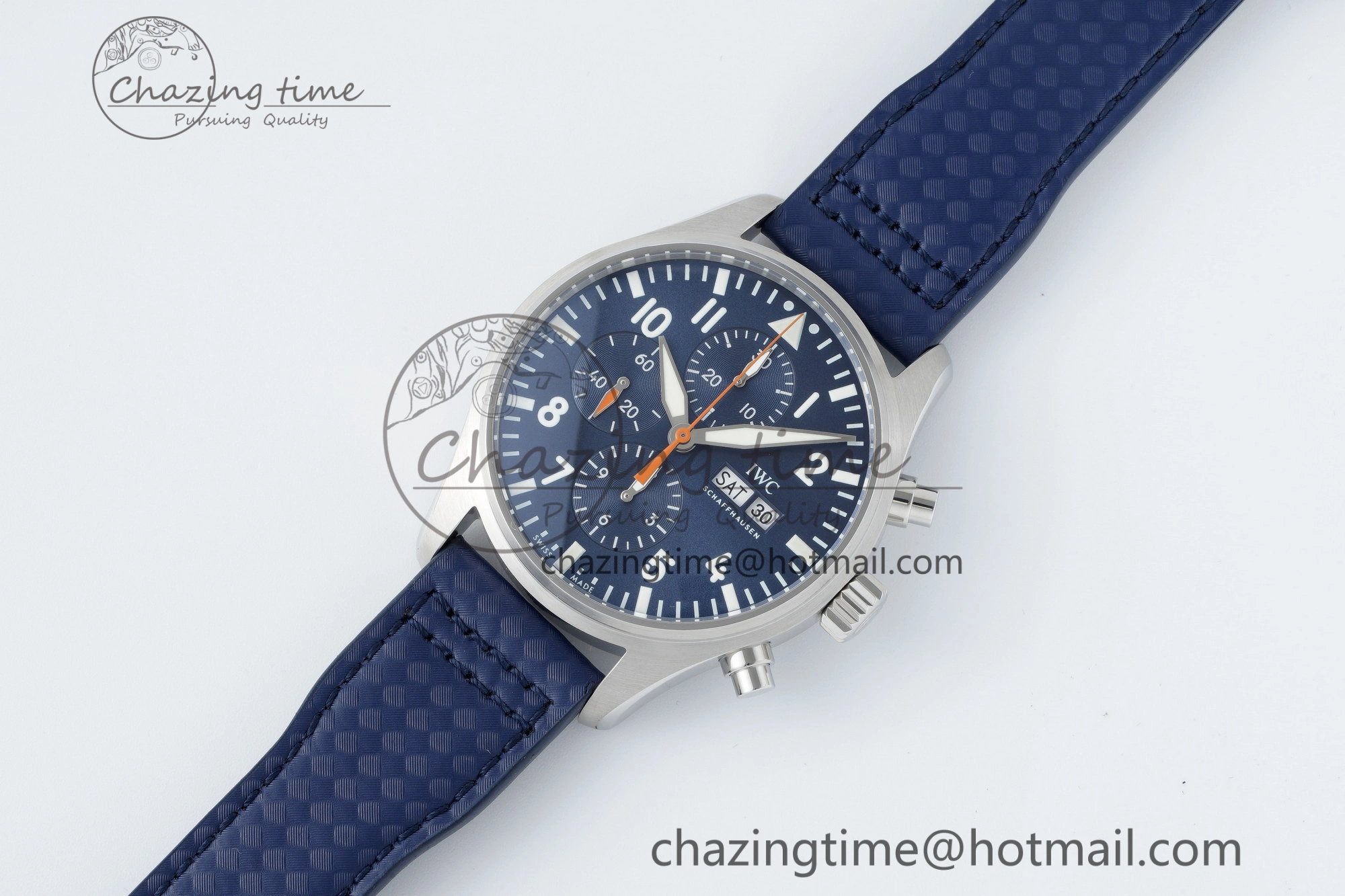 Pilot Chrono SS AZF 1:1 Best Edition Blue Dial Orange Hand on Blue Leather Strap A7750