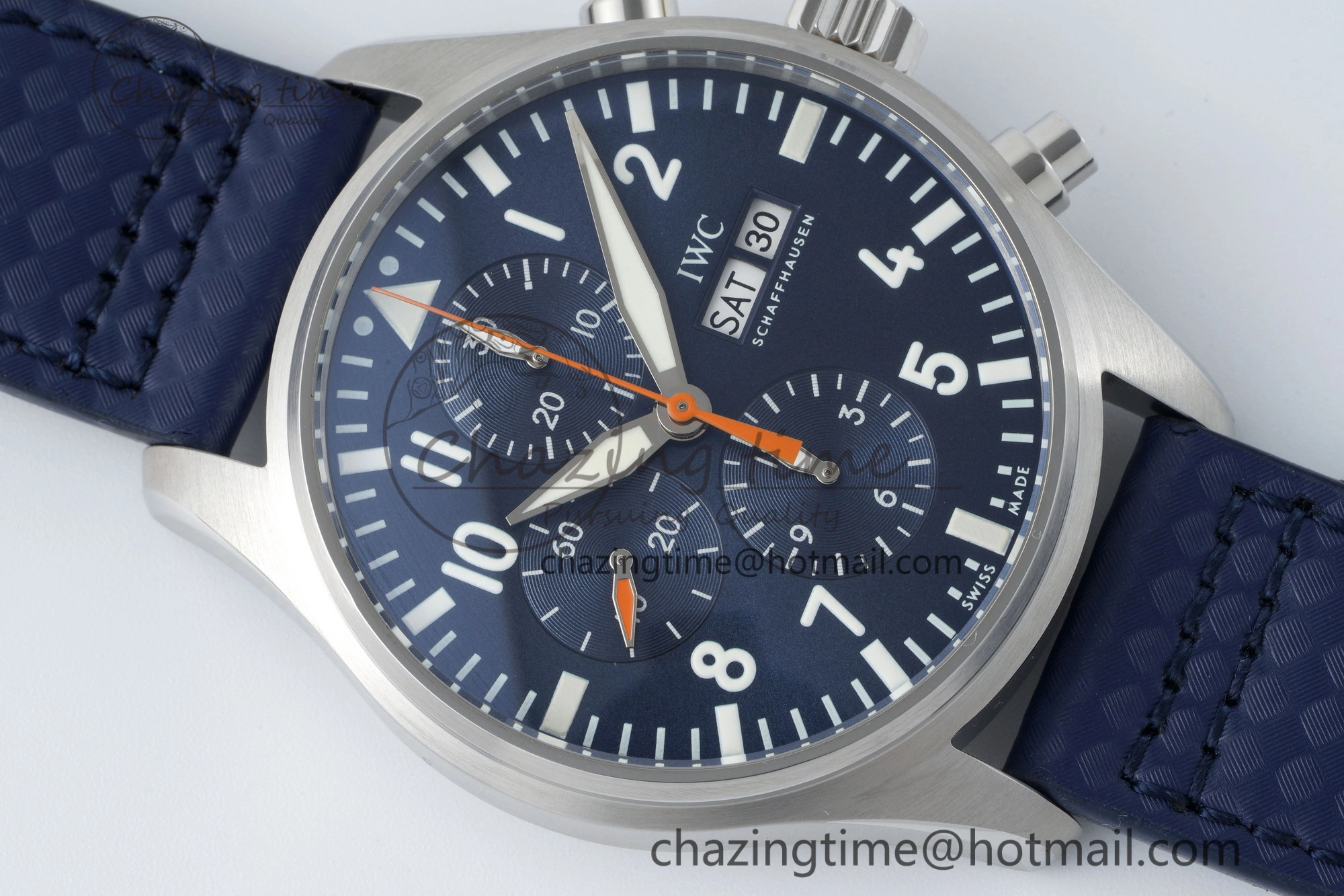 Pilot Chrono SS AZF 1:1 Best Edition Blue Dial Orange Hand on Blue Leather Strap A7750