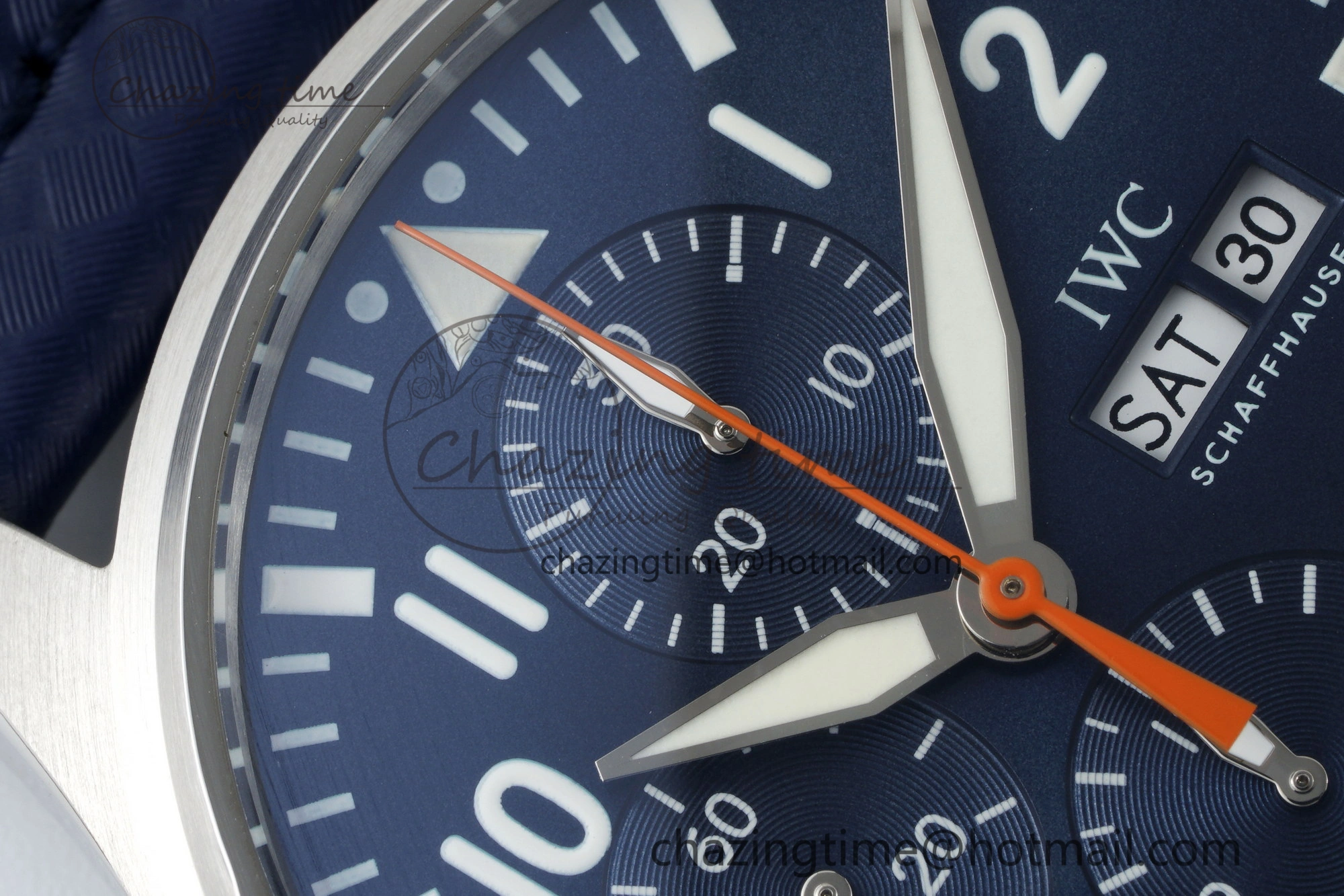Pilot Chrono SS AZF 1:1 Best Edition Blue Dial Orange Hand on Blue Leather Strap A7750