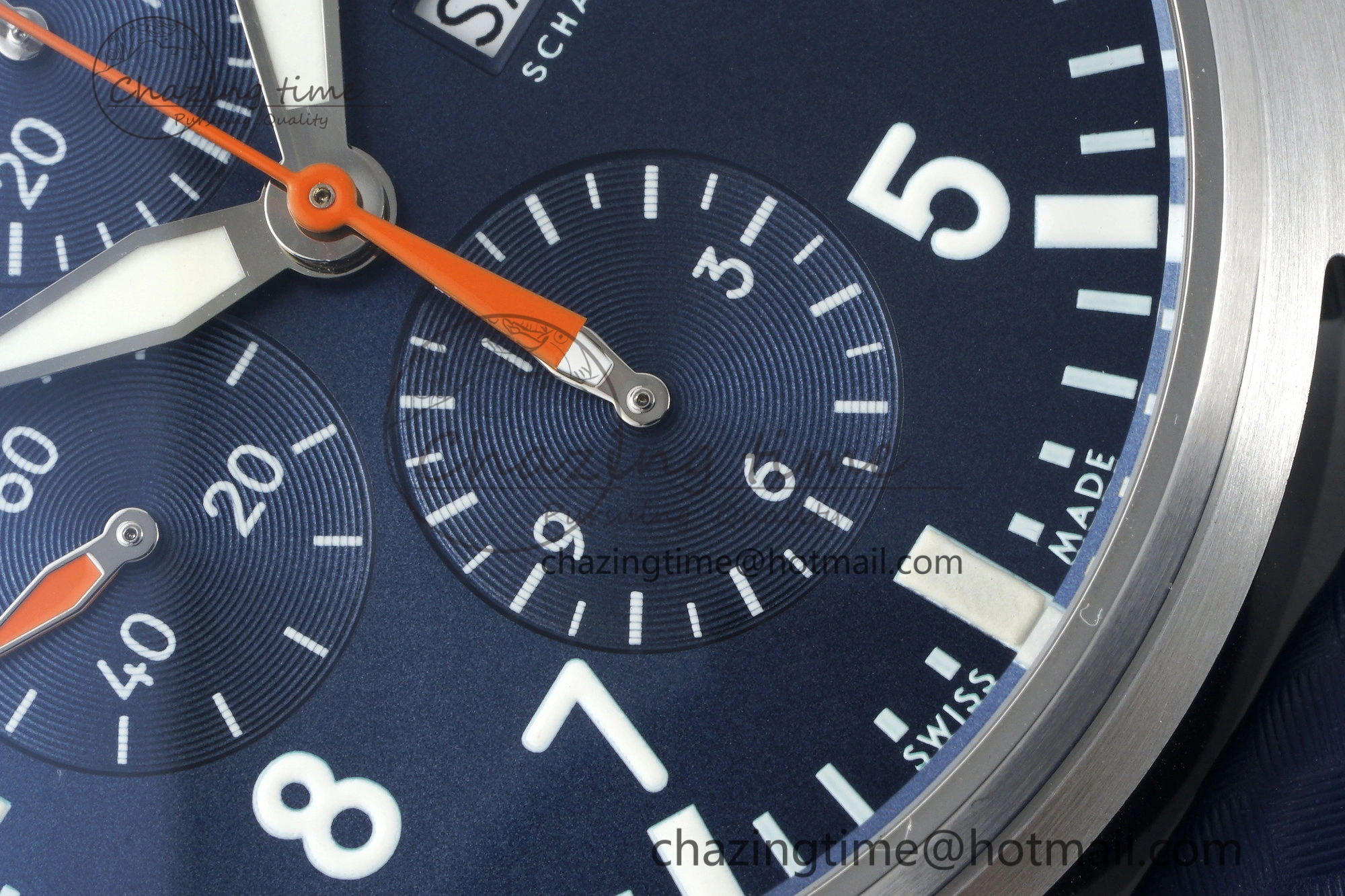 Pilot Chrono SS AZF 1:1 Best Edition Blue Dial Orange Hand on Blue Leather Strap A7750