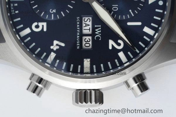 Pilot Chrono SS AZF 1:1 Best Edition Blue Dial Orange Hand on Blue Leather Strap A7750