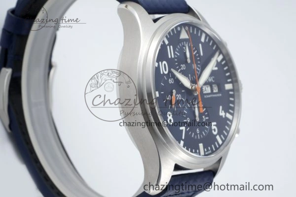 Pilot Chrono SS AZF 1:1 Best Edition Blue Dial Orange Hand on Blue Leather Strap A7750
