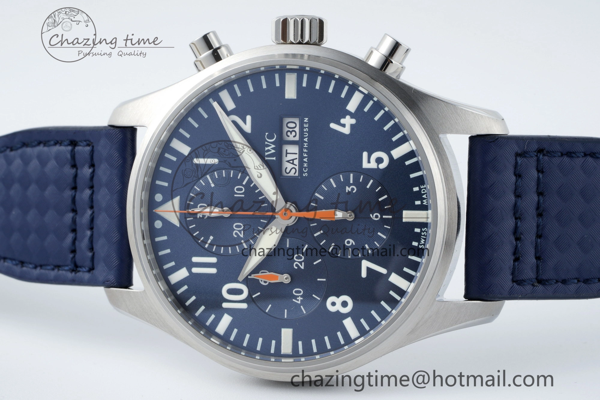 Pilot Chrono SS AZF 1:1 Best Edition Blue Dial Orange Hand on Blue Leather Strap A7750