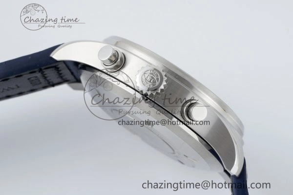 Pilot Chrono SS AZF 1:1 Best Edition Blue Dial Orange Hand on Blue Leather Strap A7750