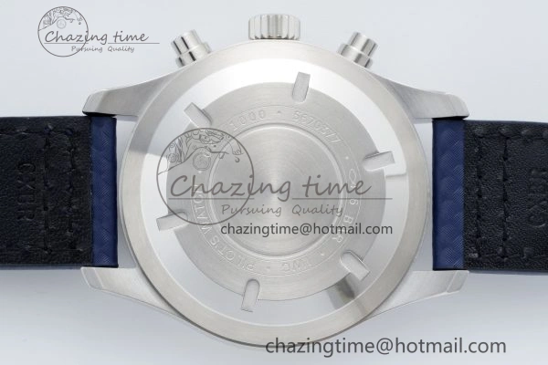 Pilot Chrono SS AZF 1:1 Best Edition Blue Dial Orange Hand on Blue Leather Strap A7750