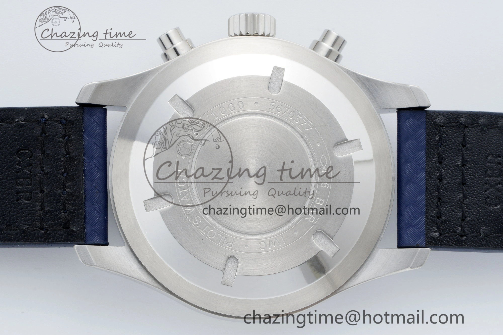 Pilot Chrono SS AZF 1:1 Best Edition Blue Dial Orange Hand on Blue Leather Strap A7750
