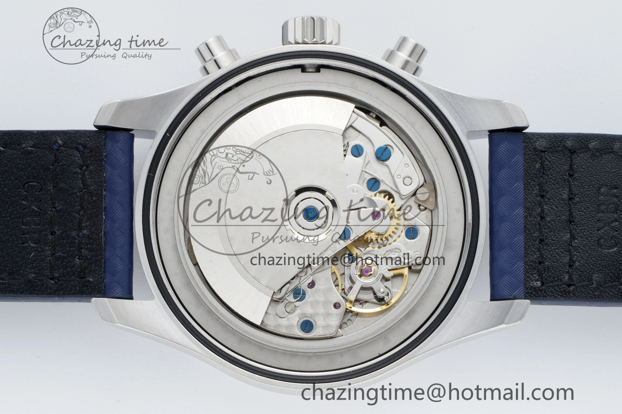 Pilot Chrono SS AZF 1:1 Best Edition Blue Dial Orange Hand on Blue Leather Strap A7750