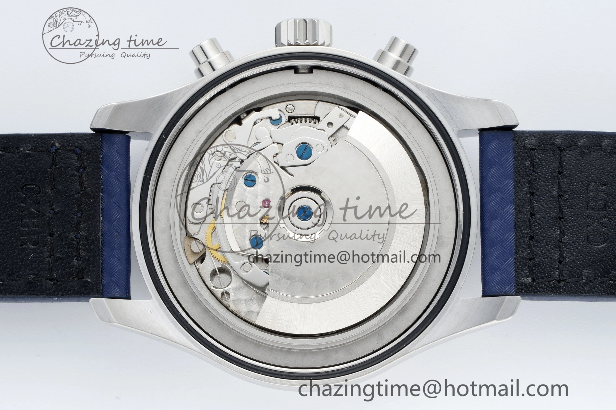 Pilot Chrono SS AZF 1:1 Best Edition Blue Dial Orange Hand on Blue Leather Strap A7750