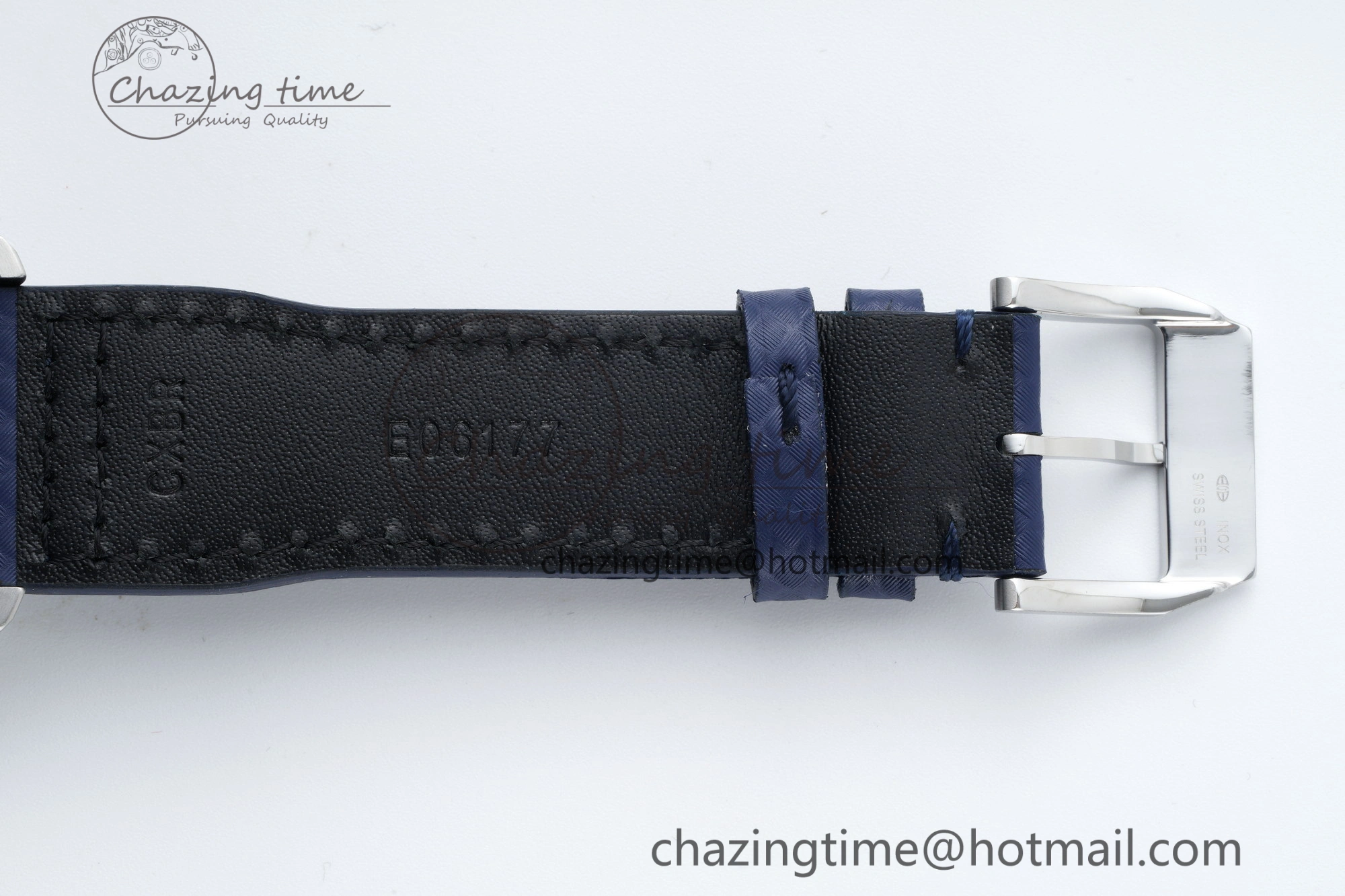 Pilot Chrono SS AZF 1:1 Best Edition Blue Dial Orange Hand on Blue Leather Strap A7750