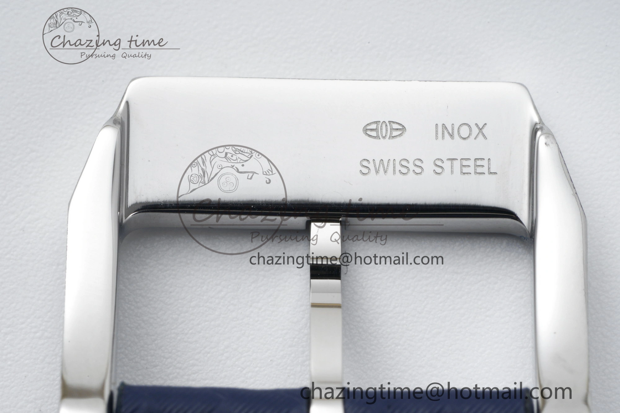 Pilot Chrono SS AZF 1:1 Best Edition Blue Dial Orange Hand on Blue Leather Strap A7750