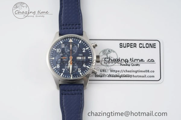 Pilot Chrono SS AZF 1:1 Best Edition Blue Dial Orange Hand on Blue Leather Strap A7750