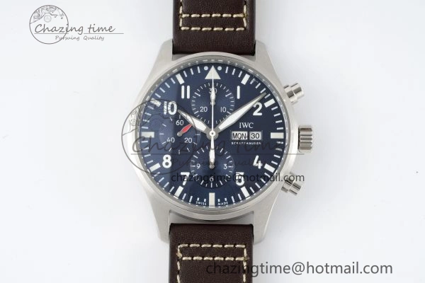 Pilot Chrono SS AZF 1:1 Best Edition Blue Dial on Brown Leather Strap A7750