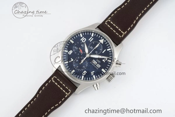Pilot Chrono SS AZF 1:1 Best Edition Blue Dial on Brown Leather Strap A7750