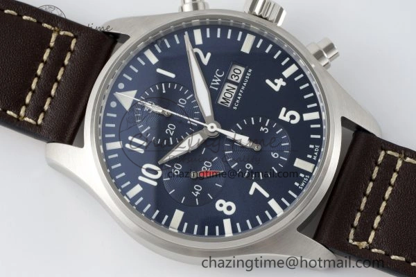 Pilot Chrono SS AZF 1:1 Best Edition Blue Dial on Brown Leather Strap A7750