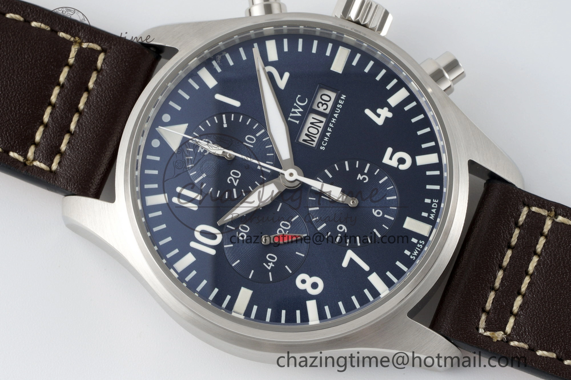 Pilot Chrono SS AZF 1:1 Best Edition Blue Dial on Brown Leather Strap A7750