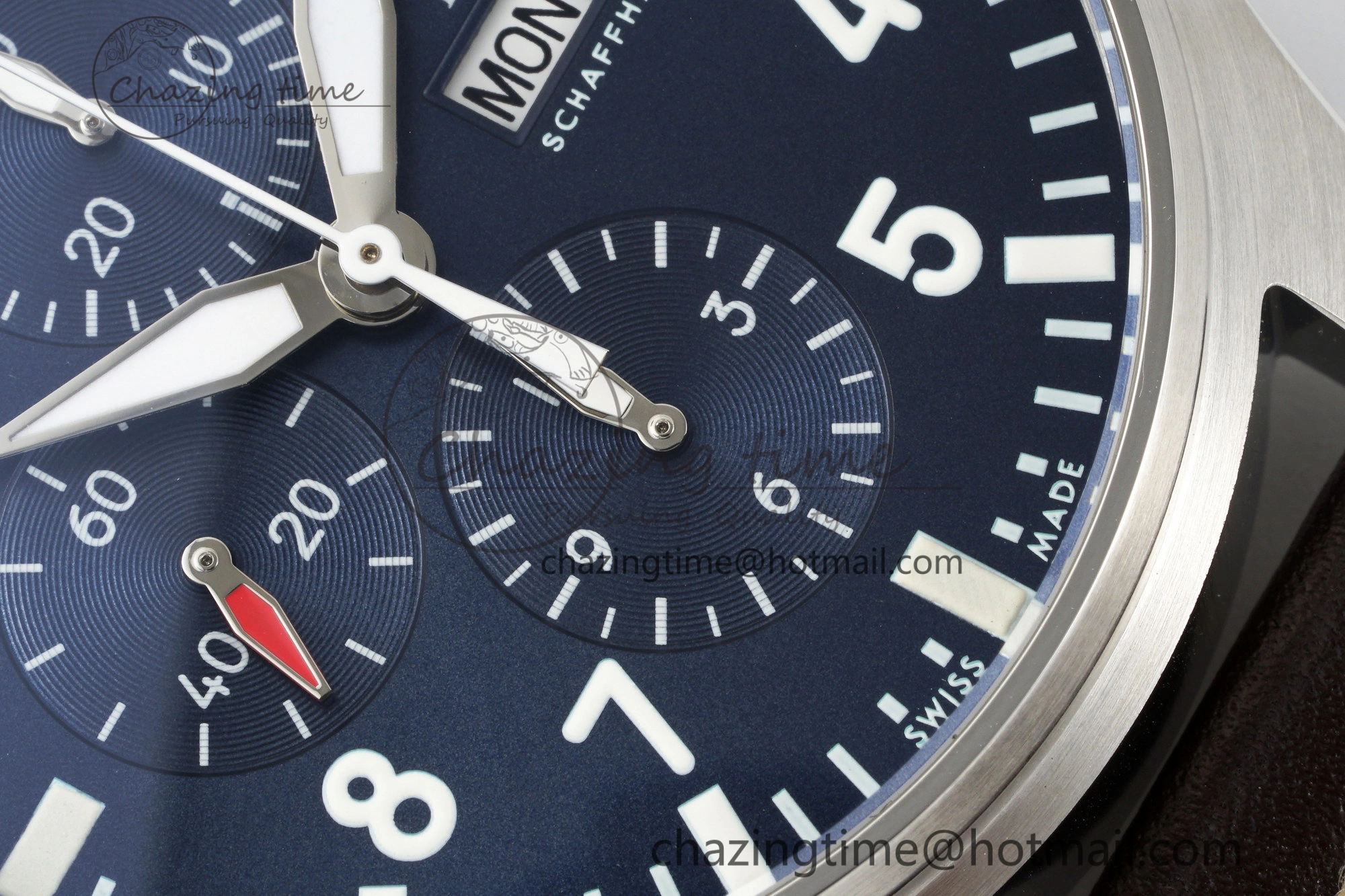 Pilot Chrono SS AZF 1:1 Best Edition Blue Dial on Brown Leather Strap A7750