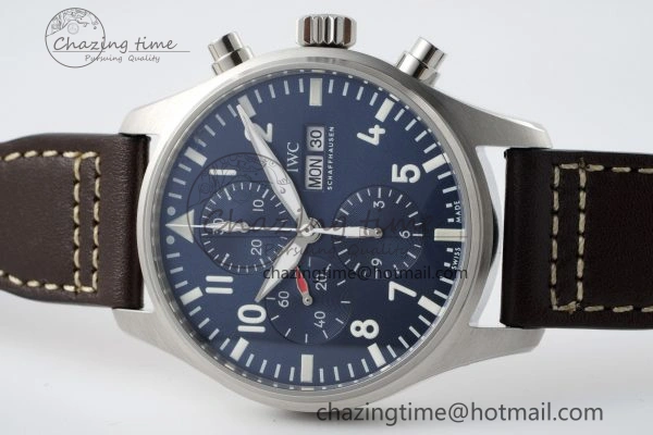 Pilot Chrono SS AZF 1:1 Best Edition Blue Dial on Brown Leather Strap A7750