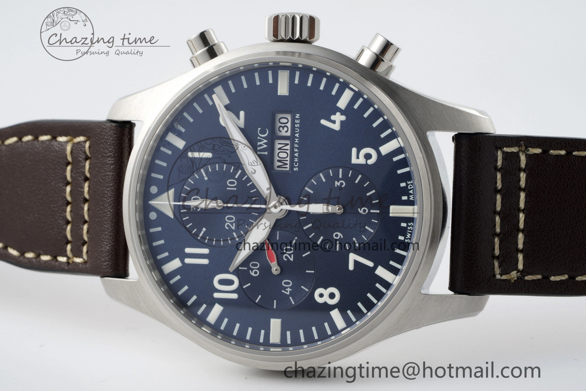 Pilot Chrono SS AZF 1:1 Best Edition Blue Dial on Brown Leather Strap A7750