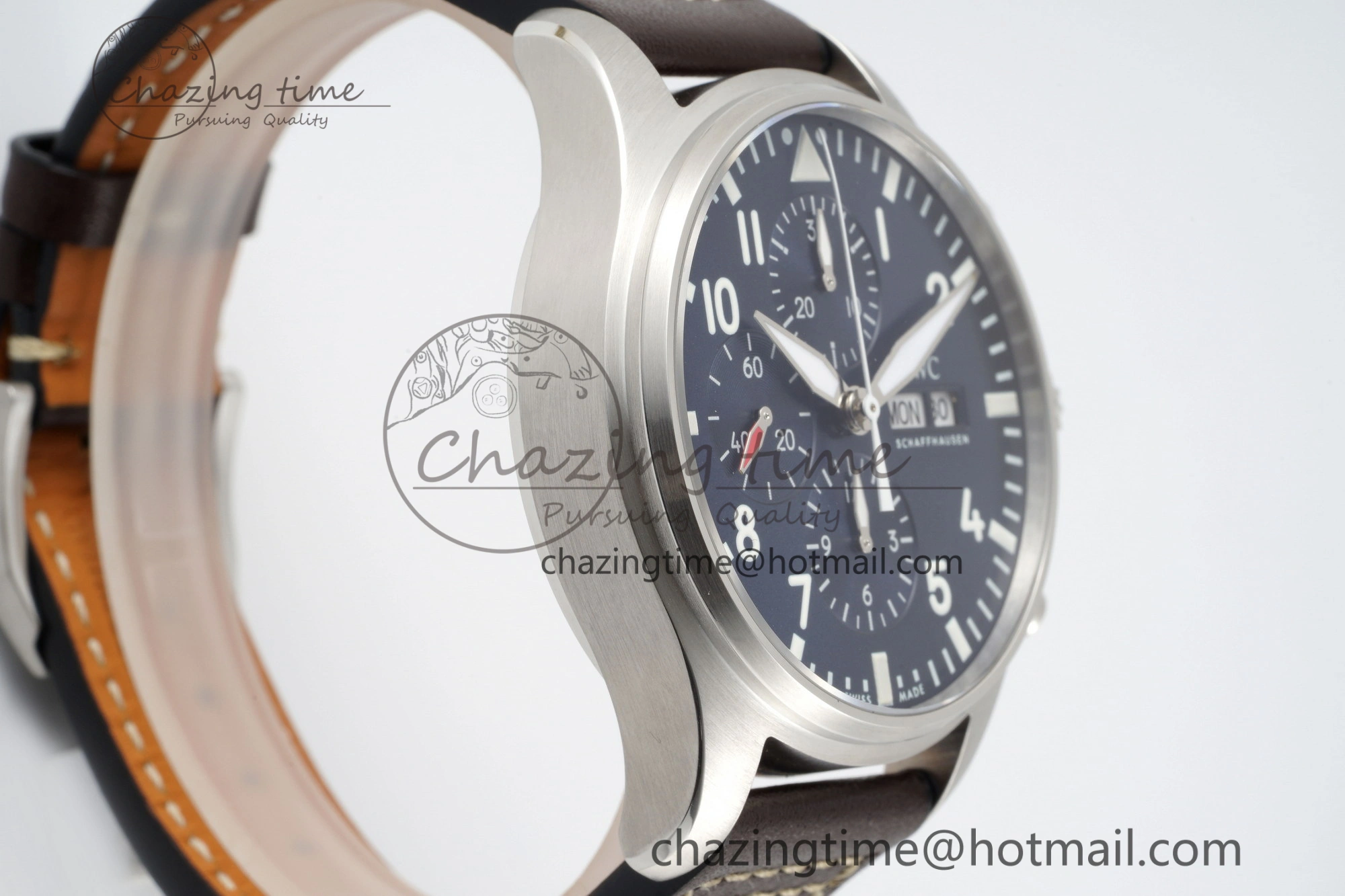 Pilot Chrono SS AZF 1:1 Best Edition Blue Dial on Brown Leather Strap A7750