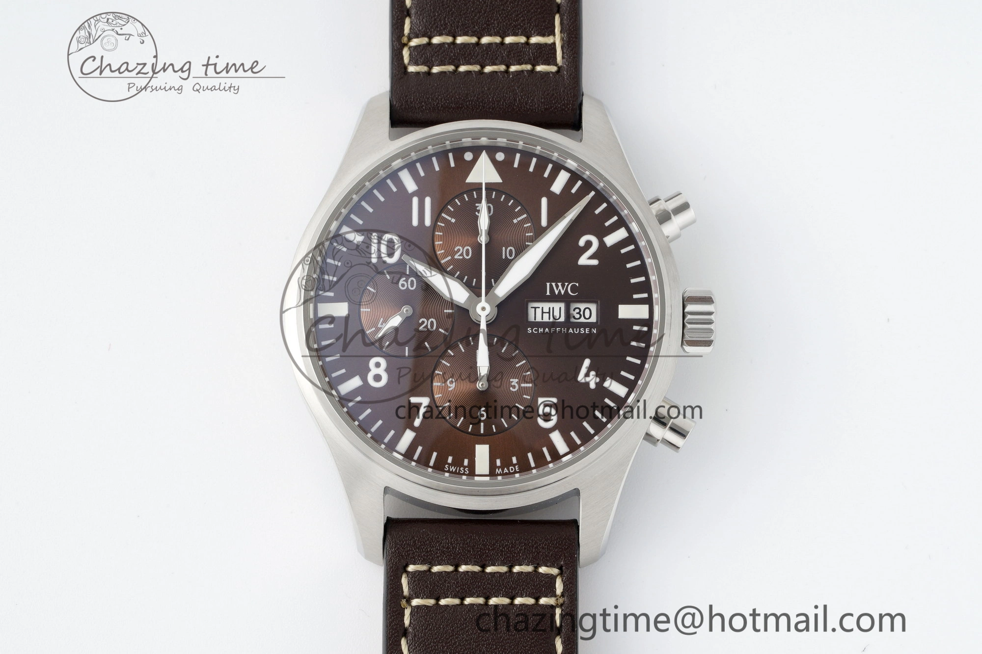 Pilot Chrono SS AZF 1:1 Best Edition Brown Dial on Brown Leather Strap A7750