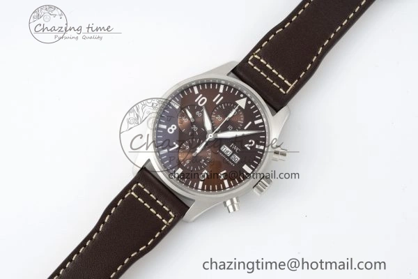 Pilot Chrono SS AZF 1:1 Best Edition Brown Dial on Brown Leather Strap A7750