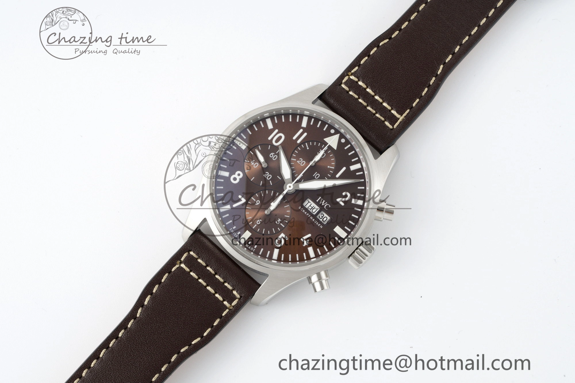 Pilot Chrono SS AZF 1:1 Best Edition Brown Dial on Brown Leather Strap A7750