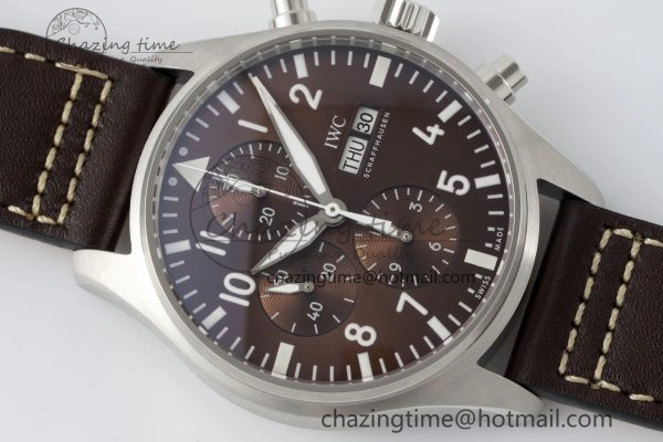 Pilot Chrono SS AZF 1:1 Best Edition Brown Dial on Brown Leather Strap A7750