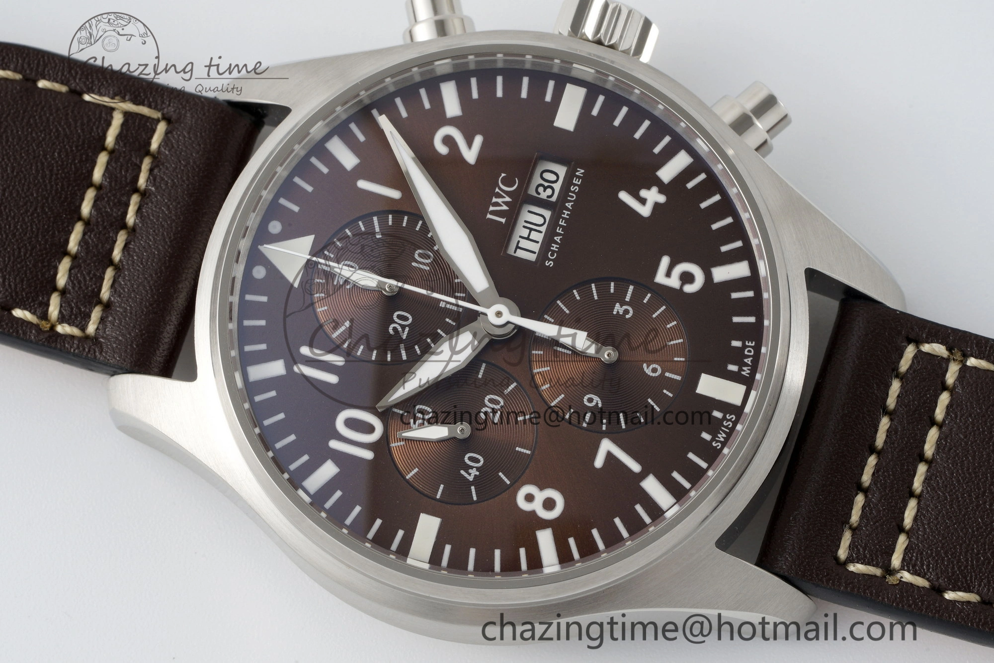 Pilot Chrono SS AZF 1:1 Best Edition Brown Dial on Brown Leather Strap A7750