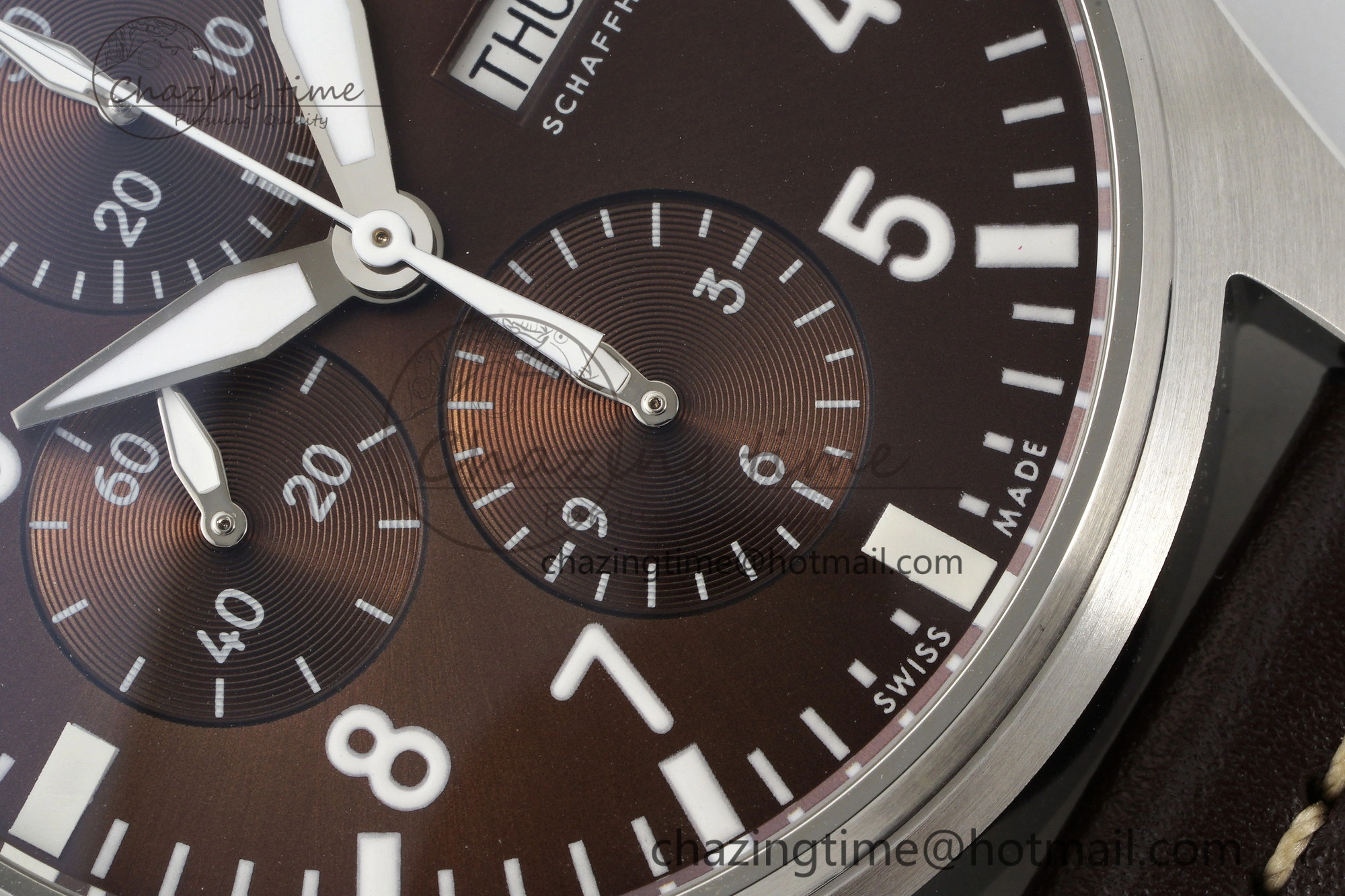 Pilot Chrono SS AZF 1:1 Best Edition Brown Dial on Brown Leather Strap A7750