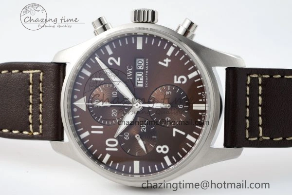 Pilot Chrono SS AZF 1:1 Best Edition Brown Dial on Brown Leather Strap A7750
