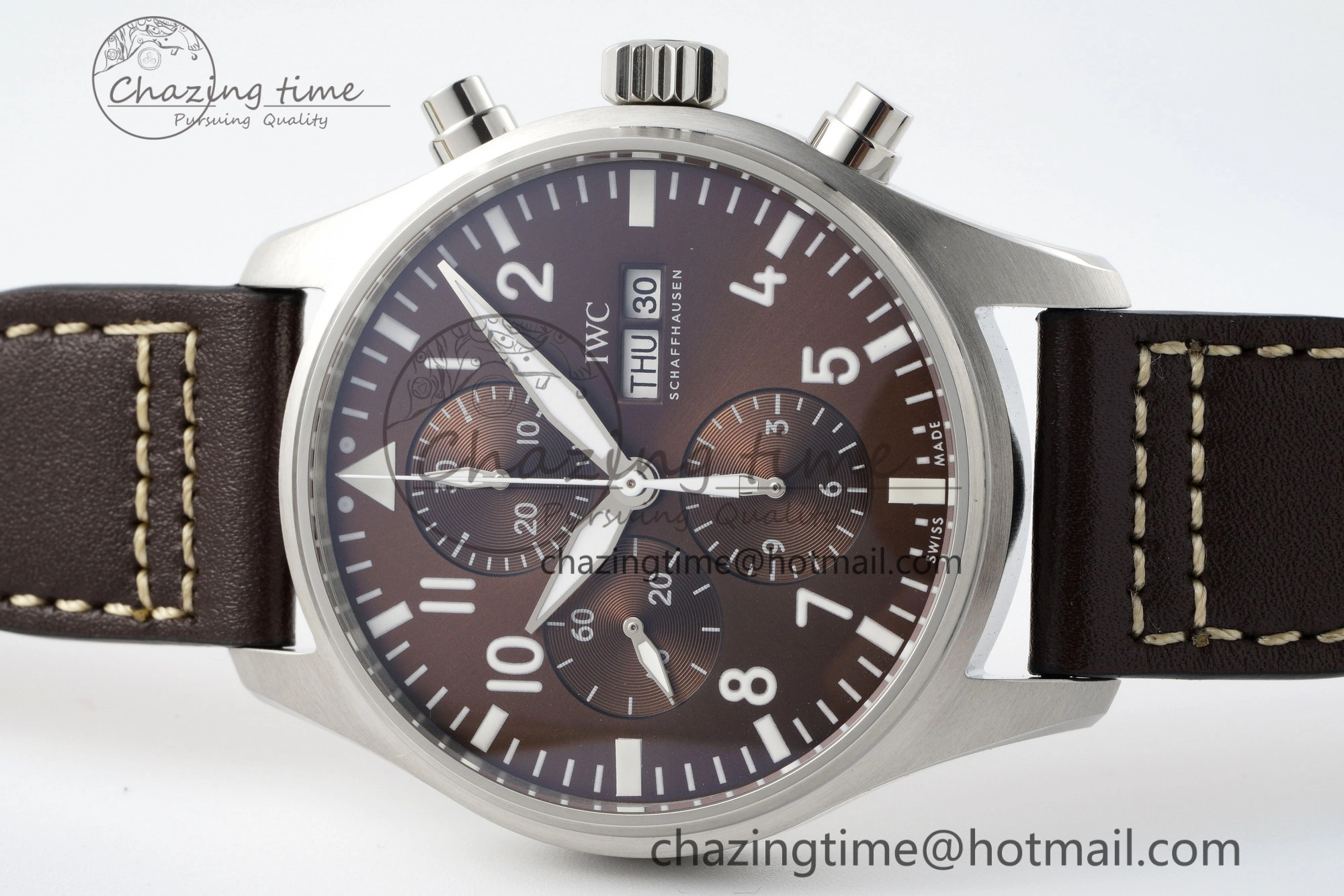 Pilot Chrono SS AZF 1:1 Best Edition Brown Dial on Brown Leather Strap A7750