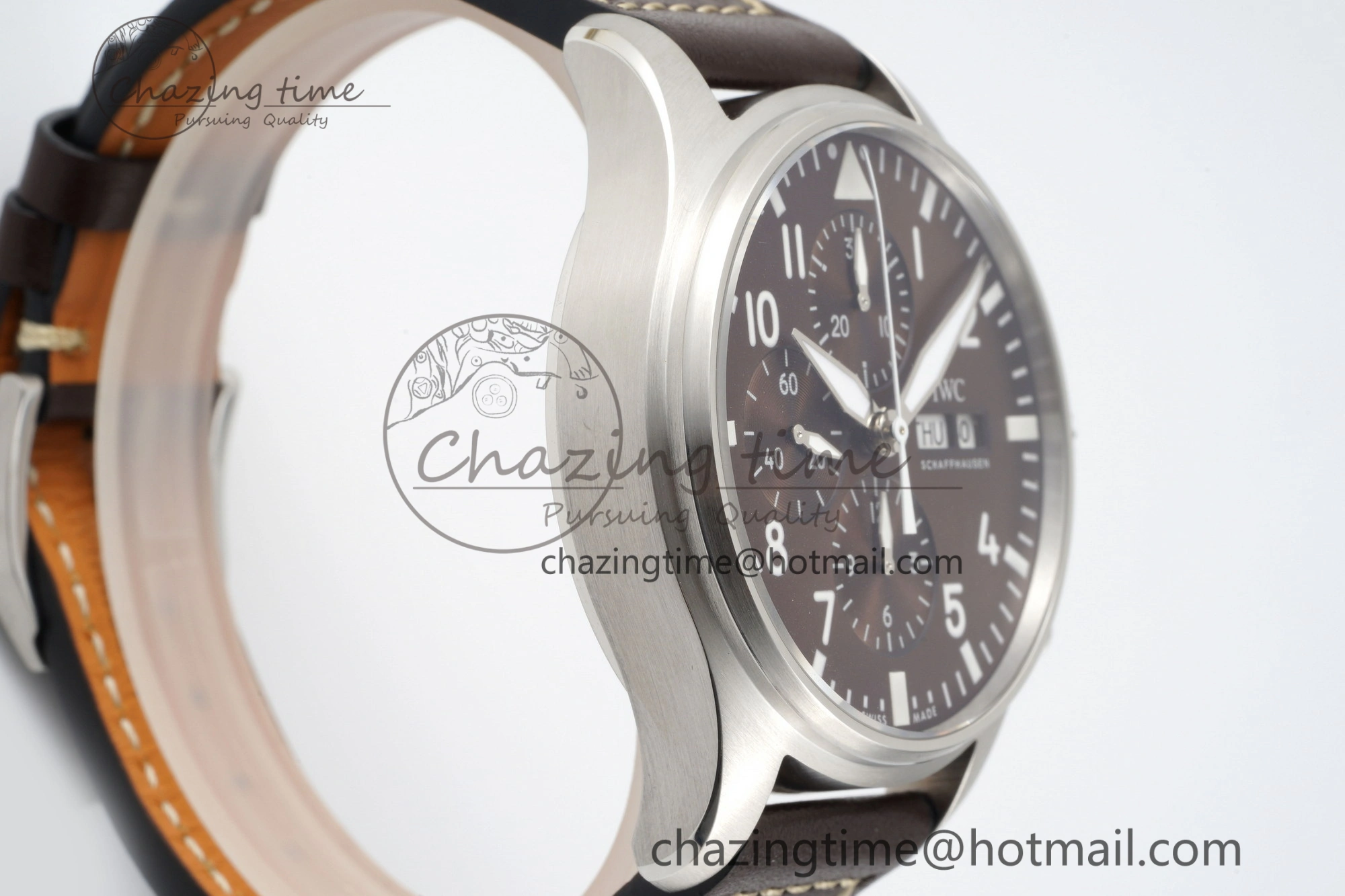 Pilot Chrono SS AZF 1:1 Best Edition Brown Dial on Brown Leather Strap A7750