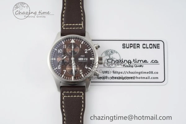 Pilot Chrono SS AZF 1:1 Best Edition Brown Dial on Brown Leather Strap A7750