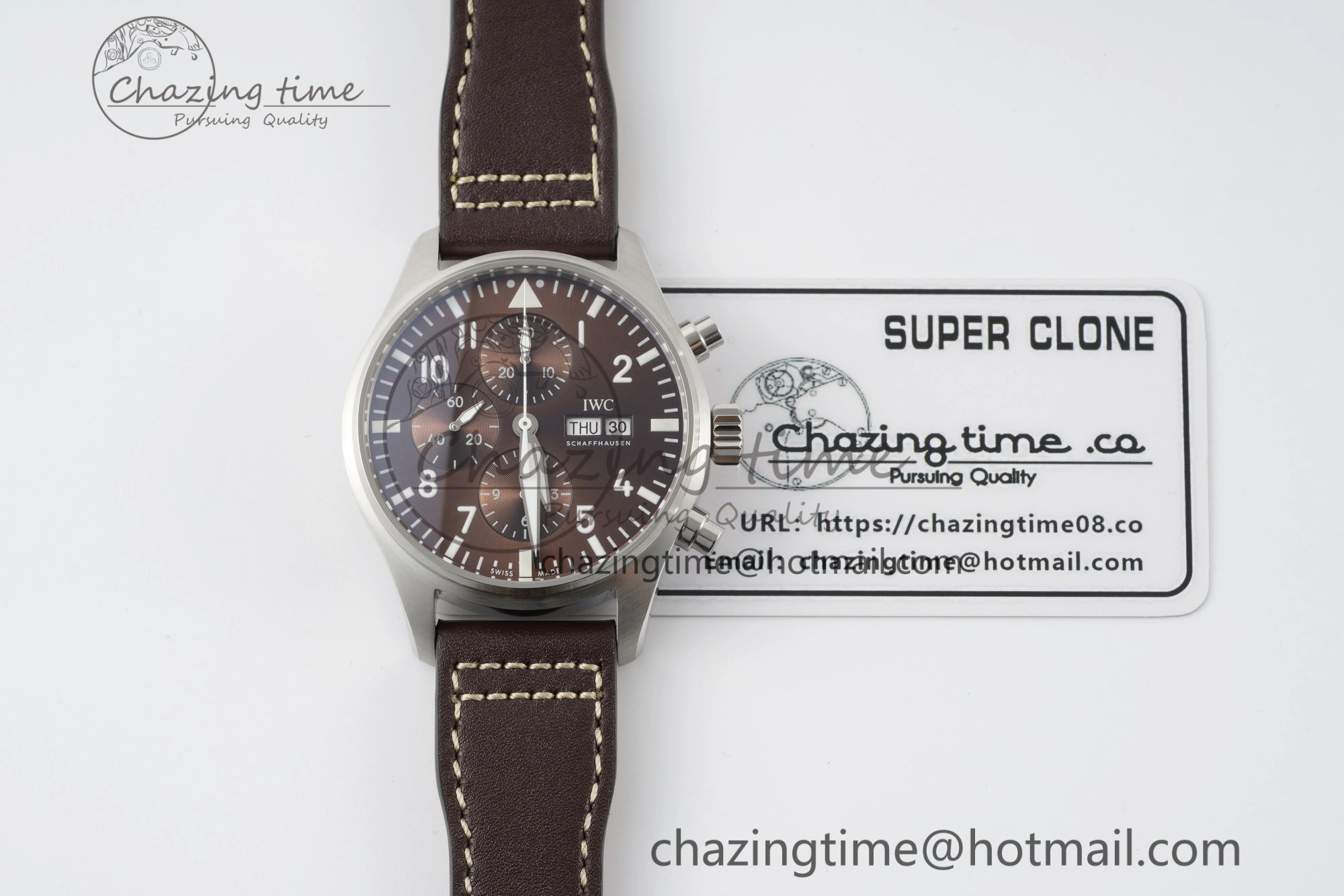 Pilot Chrono SS AZF 1:1 Best Edition Brown Dial on Brown Leather Strap A7750