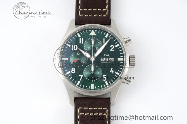 Pilot Chrono SS AZF 1:1 Best Edition Green Dial on Brown Leather Strap A7750
