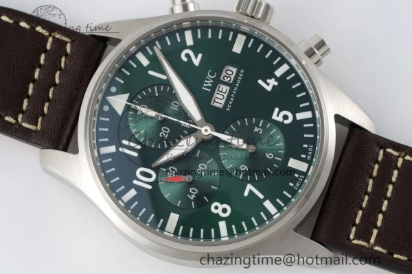 Pilot Chrono SS AZF 1:1 Best Edition Green Dial on Brown Leather Strap A7750