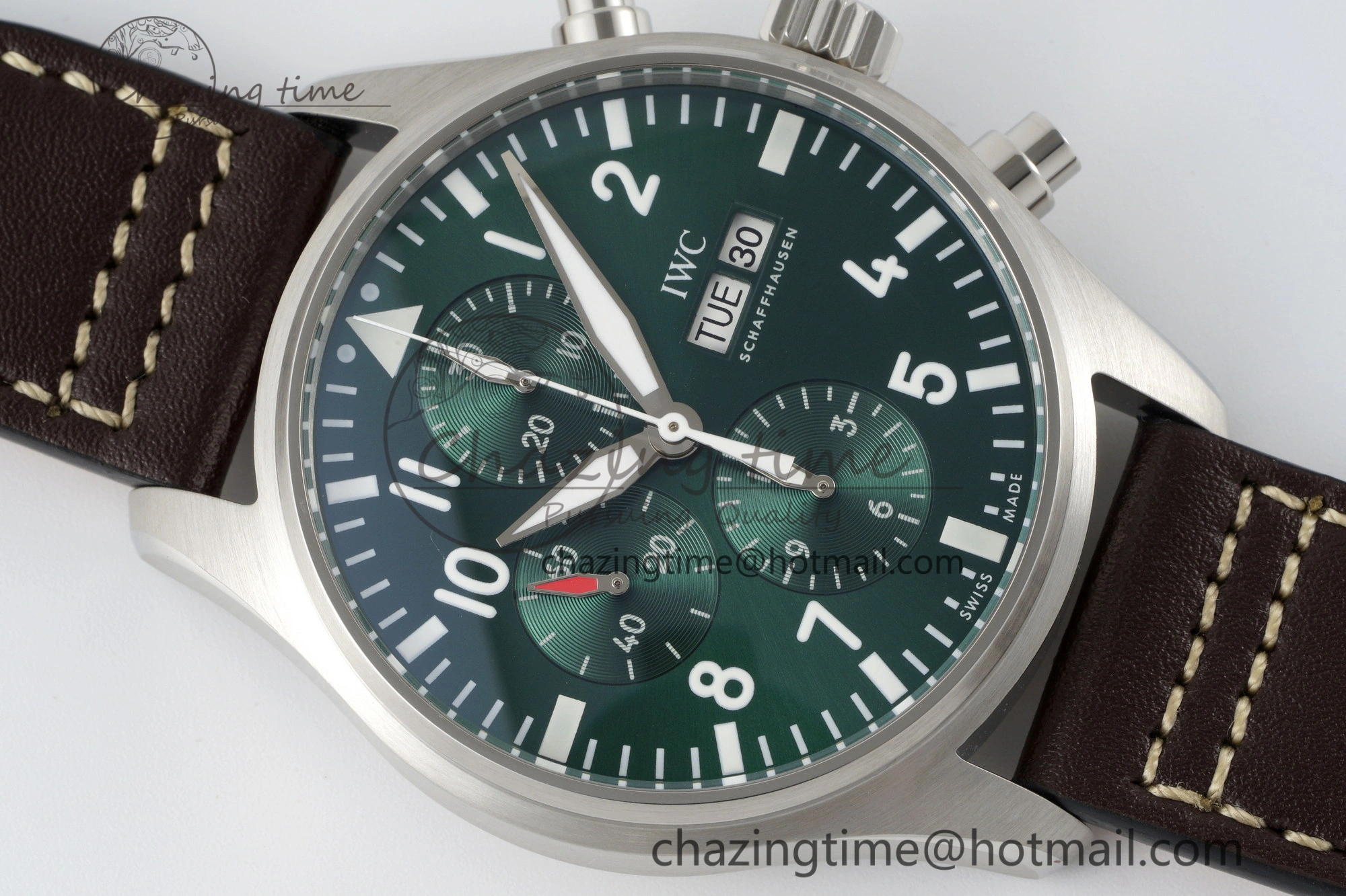 Pilot Chrono SS AZF 1:1 Best Edition Green Dial on Brown Leather Strap A7750