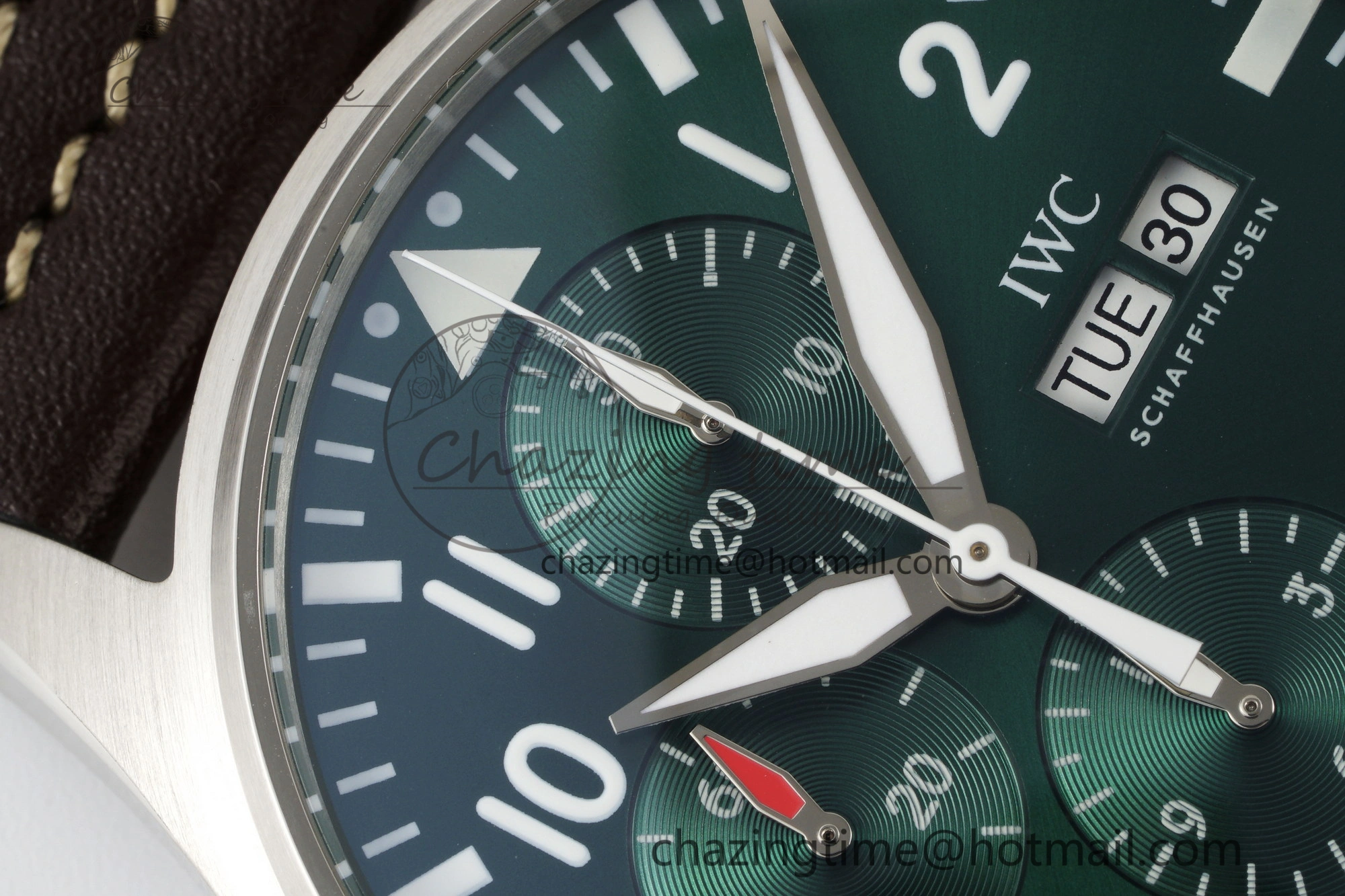 Pilot Chrono SS AZF 1:1 Best Edition Green Dial on Brown Leather Strap A7750