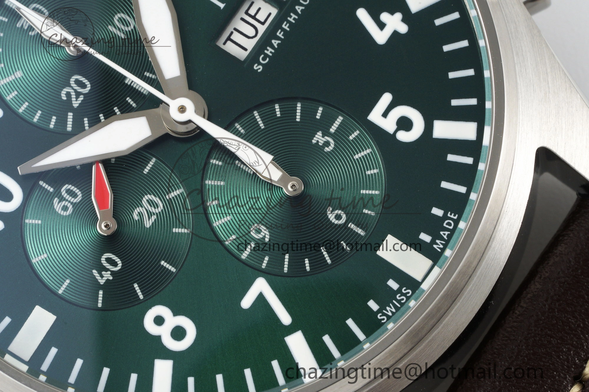 Pilot Chrono SS AZF 1:1 Best Edition Green Dial on Brown Leather Strap A7750