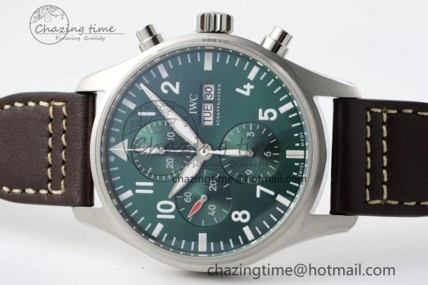 Pilot Chrono SS AZF 1:1 Best Edition Green Dial on Brown Leather Strap A7750
