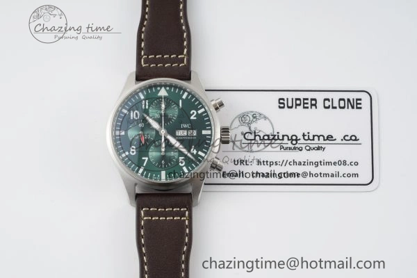 Pilot Chrono SS AZF 1:1 Best Edition Green Dial on Brown Leather Strap A7750
